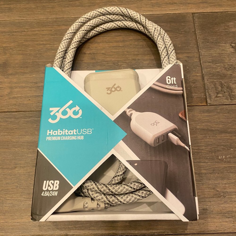 360 Electrical 360617 Habitat4.8 Braided w/ 4.8A 4-Port USB Extension Cord 6 ...